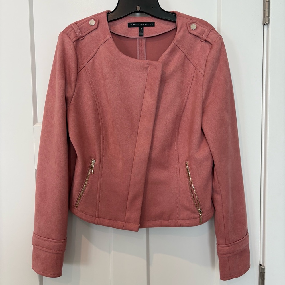 🌸 Stunning Pink Suede Moto Jacket White House Black Market (WHBM) Size Medium 🌸